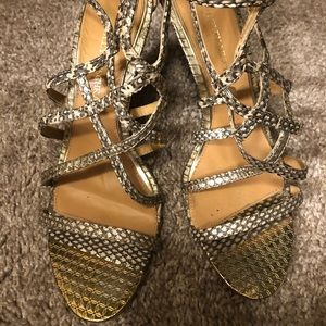 Beautiful and elegant gold/animal print wedges